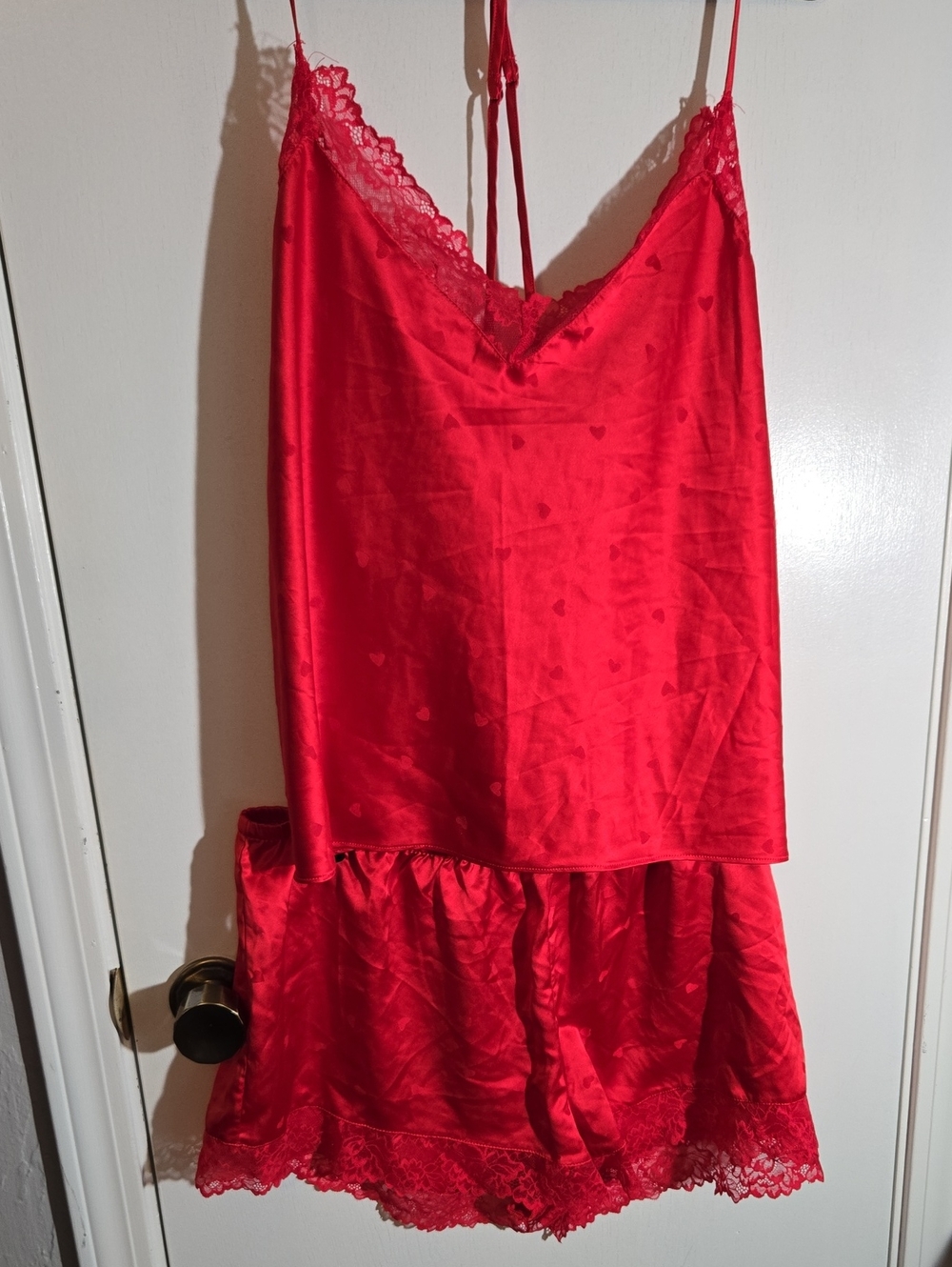 Satin Lace-Trim Red Cami & Short Sleep Set - Women Intimates